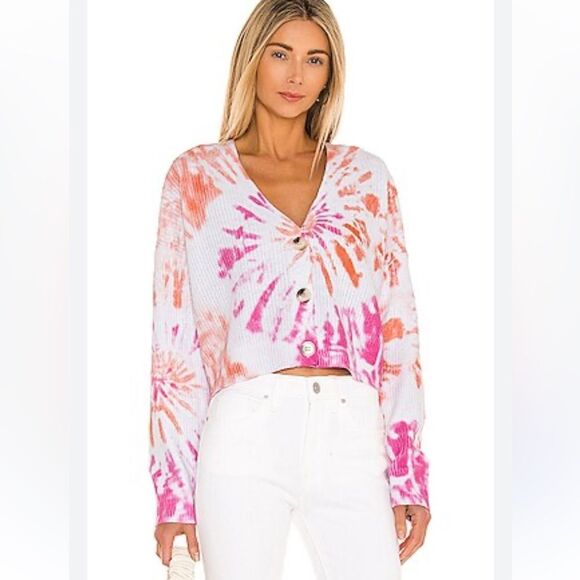 Revolve Line & Dot Scarlet Tie Dye Cardigan in White & Pink Multi Women’s Medium - Picture 1 of 4